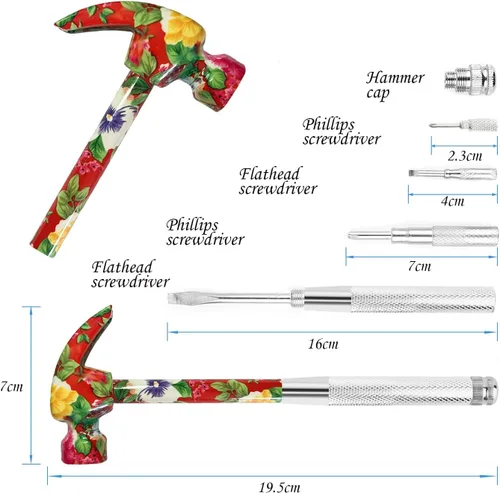 Miniatura 2 de Martillo de flores y herramienta de destornillador 6 en 1, juego de herramientas de martillo todo en uno, el mejor regalo para cumpleaños, San Rojo