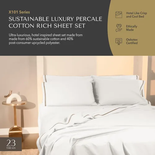 Miniatura 2 de 23 THREADS Juego de sábanas y fundas de almohada de algodón de la serie X101, bolsillo profundo de 15 pulgadas, ropa de cama refrescante de lujo