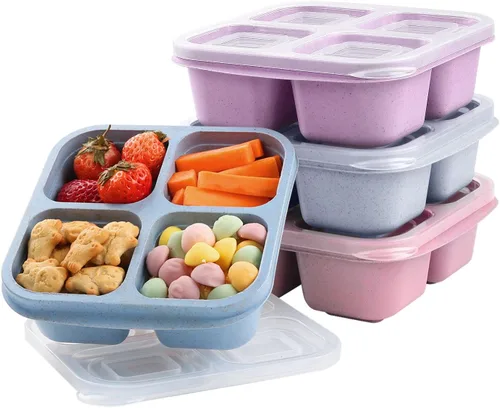 Miniatura 13 de LCHLZZ 4 compartimentos contenedores de aperitivos, paquete de 20 contenedores reutilizables para preparación de comida, lonchera sin BPA