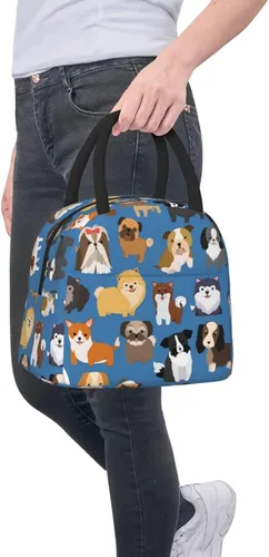 Miniatura 8 de Bolsa de almuerzo de animales con lindos perros, bolsa de mano grande, contenedor reutilizable para mujeres, hombres, escuela, oficina, trabajo, 10 l
