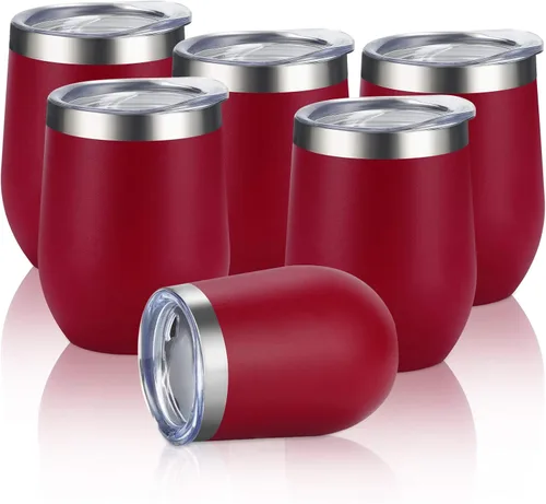 Miniatura 7 de Vaso de vino de acero inoxidable de 12 oz, doble pared con aislamiento al vacío con tapa y pajita, vaso de vino sin tallo de acero inoxidable