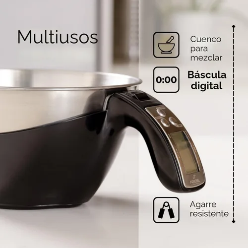 Miniatura 5 de Fradel Báscula digital de cocina con cuenco, 11 libras, gramos y onzas, tazón de mezcla extraíble, apto para lavavajillas, color negro