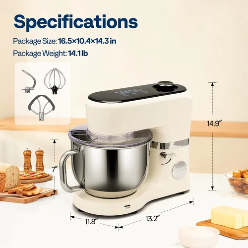 Miniatura 28 de VIVOHOME Batidora de pie con fermentación, preajustes de un toque, batidora eléctrica de masa con tazón de 6 cuartos, batidora de pie de cocina