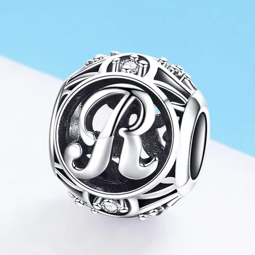 Miniatura 4 de Plata de ley 925 con piedras cúbicas, opciones completas de regalo de la A Z, cuentas de letras del alfabeto para pulseras europeas Pandora
