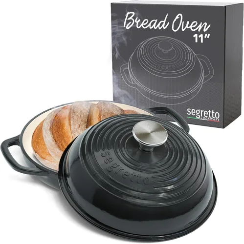 Molde para pan de hierro fundido esmaltado con tapa, 11" Nero (Negro) Horno para pan de hierro fundido para masa madre, Horno holandés para pan -