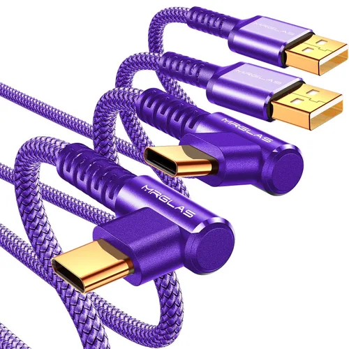 Miniatura 18 de MRGLAS Cable de carga USB C de 3.2A, [4 unidades, 10+6.6+3.3+1.6 pies] USB A a USB C en ángulo recto chapado en oro tipo C cargador de carga rápida
