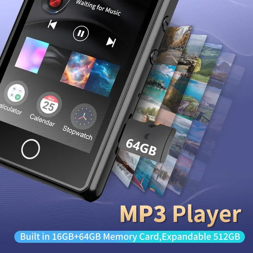 Miniatura 6 de Reproductor de MP3 para niños, reproductor MP3 Bluetooth de 80 GB, reproductor de música digital portátil HiFi Sound Formato de video completo, Negro