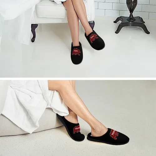 Miniatura 6 de Plaid Mama Bear - Pantuflas de algodón para mujer, acogedoras y cálidas, para interiores y exteriores