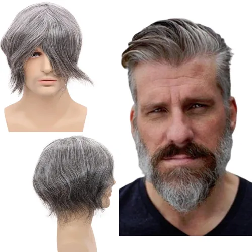 Miniatura 16 de Pelucas para hombre, tupé para hombre, unidad de tejido de cabello humano virgen europeo para hombre, tupé, mono encaje superior, piel sintética, 1B