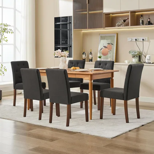 Miniatura 17 de Juego de 2 sillas de comedor tapizadas, sillas laterales de cocina de tela moderna con patas de madera resistentes, diseño Parsons, cómodo lino