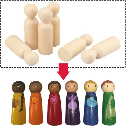 Miniatura 5 de Peg People de madera de 3.5 pulgadas, 60 piezas, muñecas sin terminar en tamaños de estandarización, perfectas para arte y manualidades, pintura