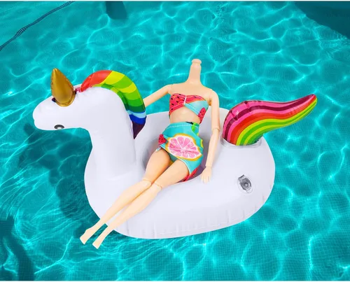 Miniatura 5 de Flotador inflable para muñecas para piscina, incluye flamencos, donas, piñas, conchas, cangrejos, conejo, soporte inflable para bebidas para fiestas