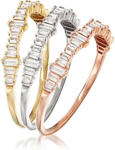 Miniatura 3 de Ross-Simons 0.20 ct. t.w. Baguette Diamond Ring Set Of 3 in 14kt Tri-Colored Gold