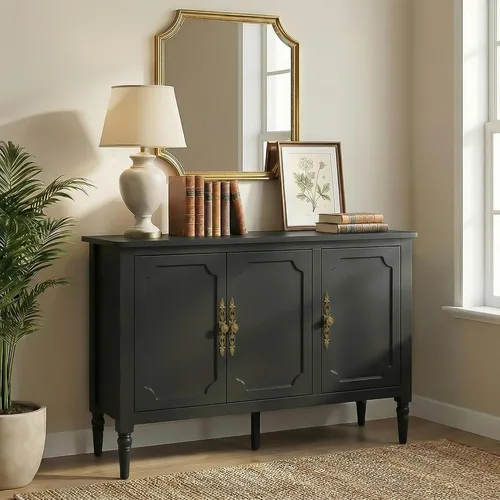 RoyalCraft Buffet Cabinet with Storage, Mid-Century Modern Sideboard with 3 Doors, Painted Coffee Bar Table with Adjustable Shelves, Credenza for