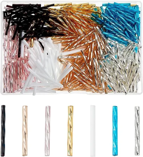SUPERFINDINGS 420 cuentas de cristal torcidas de 7 colores, cuentas de tubo opaco galvanizado de 99.449 x 0.098 in, vidrio checo para fabricación de