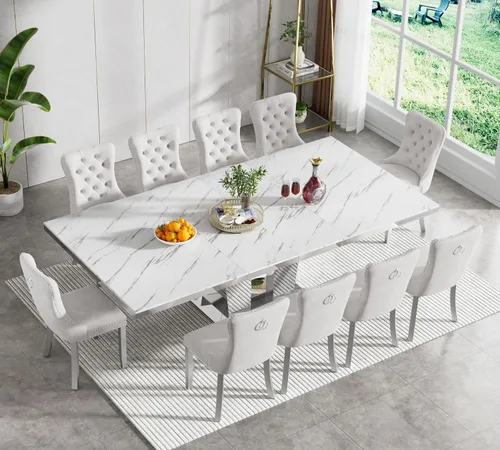 Miniatura 61 de Juego de mesa de comedor extensible de 5 piezas, juego de mesa de comedor extensible de estilo granja para 4, mesa de cocina expandible de madera