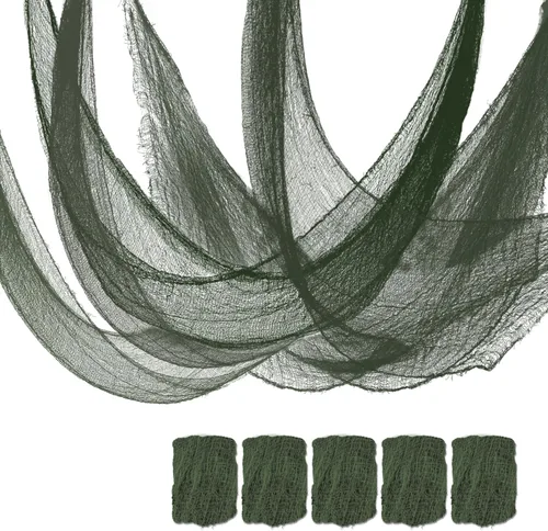Qtisky Juego de 5 telas de gasa espeluznante de Halloween, tapiz de gasa verde aterrador de Halloween para interiores y exteriores, decoraciones