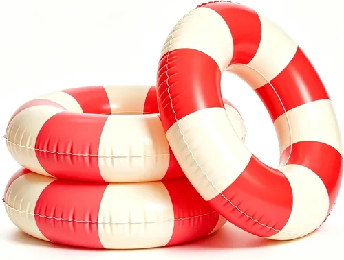 Miniatura 10 de Flotadores de piscina a rayas de 32 pulgadas para adultos, paquete de 3 flotadores inflables de piscina - Flotador de piscina de verano para adultos