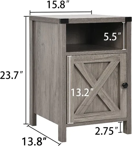 Miniatura 3 de Catrimown Mesa auxiliar de granja, juego de 2 mesitas de noche, mesita de noche rústica con puerta de granero y estante de almacenamiento, mesa Gris