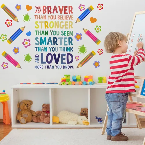 Calcomanías de pared con citas inspiradoras para niños, decoración de aula, calcomanías de pared coloridas con texto positivo y murales para