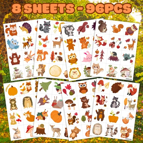 Miniatura 6 de 96 tatuajes temporales precortados de animales del bosque para niños, bonitos recuerdos de fiesta con temática forestal, perfectos para fiestas