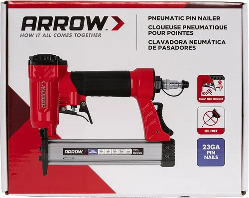 Miniatura 9 de Arrow PT23G - Pistola de clavos neumática compacta de calibre 23, sin aceite, se adapta a clavos de 3/8", 1/2", 5/8", 13/16" y 1