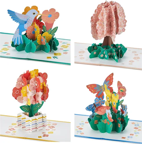 Miniatura 5 de Hallmark Tarjetas desplegables Signature Paper Wonder para pensar en ti, solo porque (4 tarjetas: colibrí, flores, árbol, mariposas)