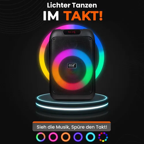 Miniatura 6 de Pyle Altavoz portátil Bluetooth para fiestas con woofer de 8 pulgadas, función TWS, batería recargable de 100W, entrada de micrófono, eco, control