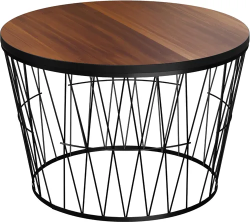 Miniatura 7 de Lavish Home Mesa de centro redonda con base de metal geométrica, muebles pequeños y modernos para sala de estar, mesa de centro de mediados de siglo