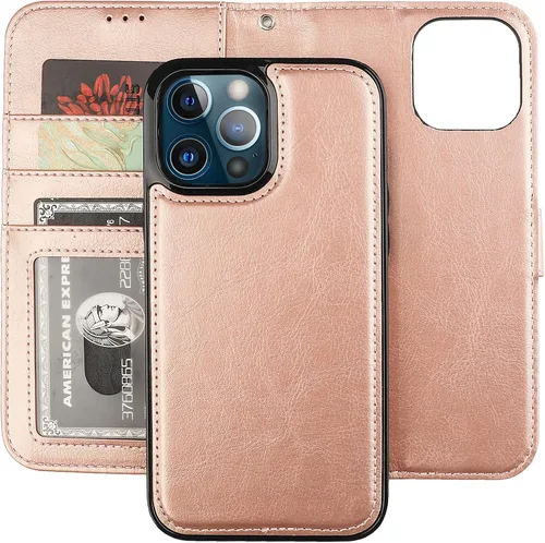 Miniatura 20 de Bocasal Funda tipo cartera desmontable para iPhone 13 Pro Max con bloqueo RFID, ranuras para tarjetas, soporte de cuero PU premium, soporte Negro