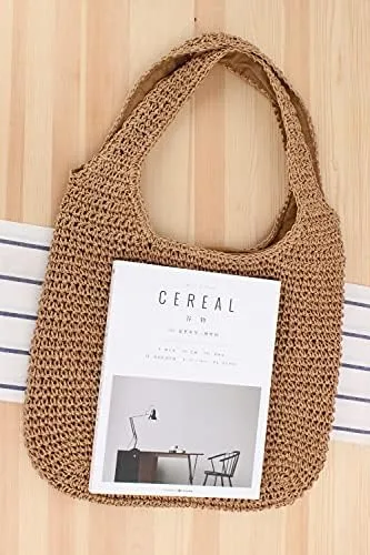 Miniatura 4 de Naimo Bolso de hombro de playa de paja para mujer, bolso grande hecho a mano, tejido a mano, bolso hobo casual de verano