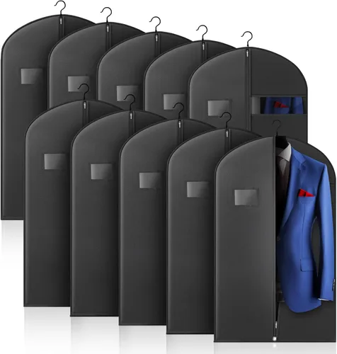 Miniatura 15 de Paquete de 5 bolsas de traje de 40 pulgadas para viajes y almacenamiento, bolsas de ropa para colgar ropa con cremallera y ventana transparente