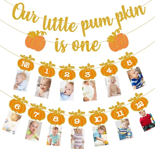 Cartel de fotos de calabaza de otoño para el primer cumpleaños, pancarta de fotos de calabaza de otoño para recién nacidos a 12 meses, guirnalda de