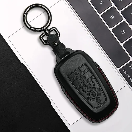 Miniatura 4 de Tukellen Funda de cuero para llavero de Ford con llavero compatible con Ford Explorer Mustang Fusion Escape F150 F250 F350 F450 F550 Edge-Negro
