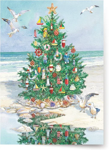 Miniatura 21 de Red Farm Studios Designer Greetings - Tarjetas de Navidad en caja, diseño de hombre de arena de playa con gaviotas