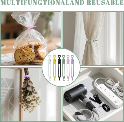 Miniatura 6 de Organizador de cables, 36 bridas de silicona reutilizables, resistentes a la intemperie, organizador de cables de viaje de alta elasticidad