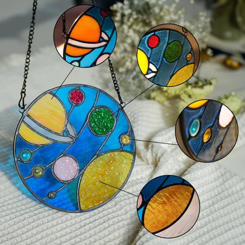 Miniatura 3 de BOXCASA Decoración del sistema solar, atrapasoles con vitrales, universo galaxia, planetas, vitrales, decoración de fiesta, regalos de astronomía