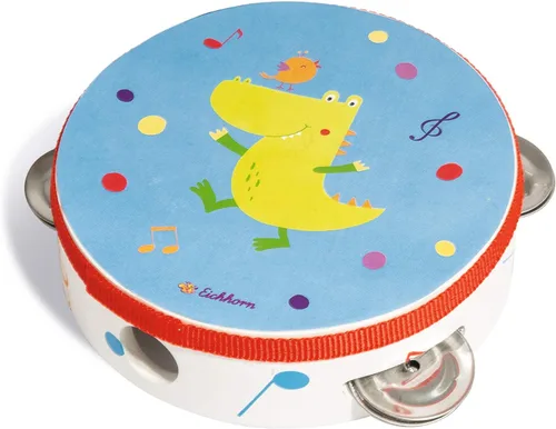 Eichhorn 100003483 Pandereta musical con motivo de animal lindo, instrumento musical de madera, colorido, 5.7 x 5.7 x 1.8 in, a partir de 1 año