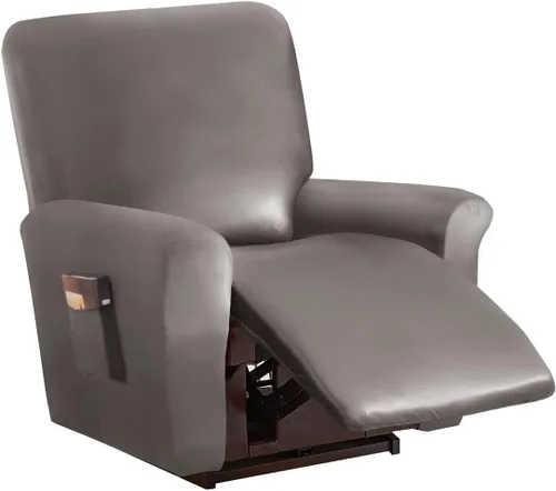 Miniatura 33 de Vctops - Funda elástica de 6 piezas para sofá biplaza reclinable, de cuero sintético impermeable, protector de muebles antideslizante con borde Negro