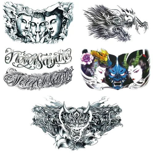 Glaryyears Tatuajes de dragón para hombres, calcomanías de tatuaje temporales realistas falsas con boceto creativo de larga duración, paquete de 5
