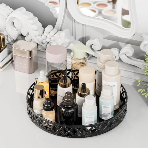 Miniatura 3 de Bandeja de tocador para encimera de baño, bandeja decorativa negra de 11 pulgadas, bandeja organizadora de encimera de baño para perfumes