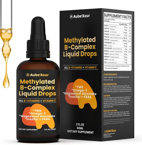 Methylated B Complex Liquid Drop, vitaminas del complejo B líquido para mujeres, con metil B12, metilfolato, B1, B3, B5, B6, B7, C, Omega-3,