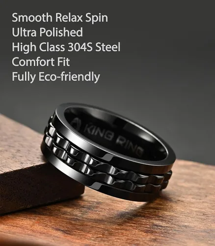 Miniatura 3 de King Ring Anillos giratorios de engranajes de 0.315 pulgadas – Anillos para ansiedad ultra pulidos para hombres y mujeres – Diseñado en Estados