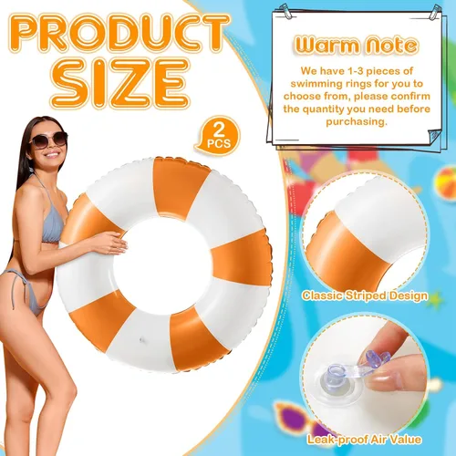 Miniatura 2 de Foilswirl Flotadores inflables jumbo de 47.24 pulgadas para piscina, anillos de piscina a rayas azules y blancas, tubo inflable para mujeres Naranja
