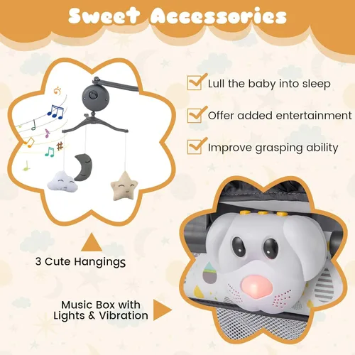 Miniatura 4 de BABY JOY 3 en 1 Pack and Play, Corralito Portátil para Bebé con Moisés, Mesa Cambiadora, Ruedas Bloqueables, Caja de Música Luminosa, Cuna Moisés