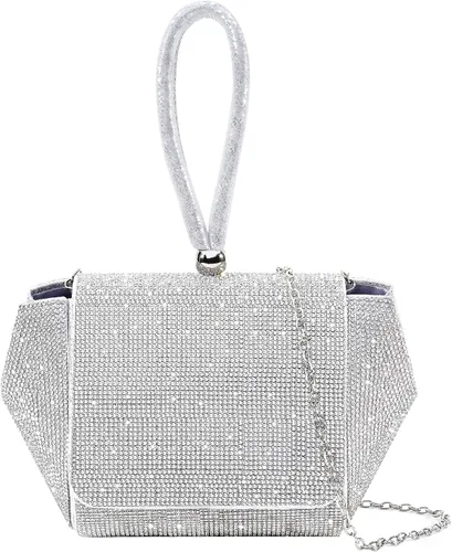 Monedero plateado con diamantes de imitación, bolso de noche brillante para mujer, bolso de mano plateado para mujer, bolso Hobo con purpurina,