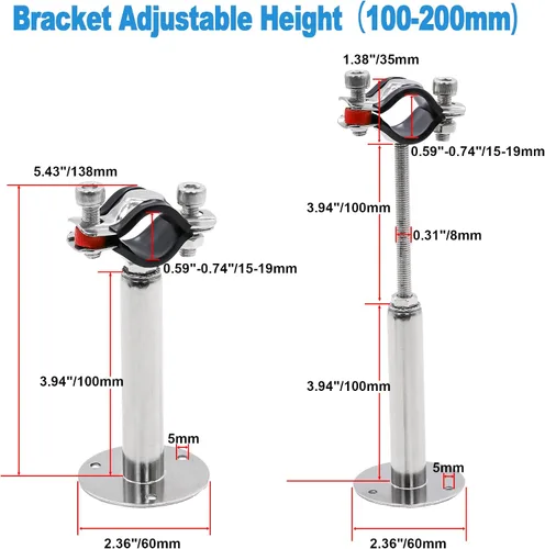 Miniatura 2 de Paquete de 2 soportes de tubo, soporte de tubo de acero inoxidable 304 para montaje en pared y techo, abrazadera de anillo colgante con tornillos