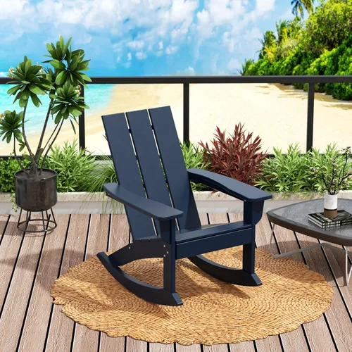 Miniatura 28 de WO Home Furniture Silla Mecedora de Patio al Aire Libre Tradicional HDPE Resistente a los Rayos UV (Negro)