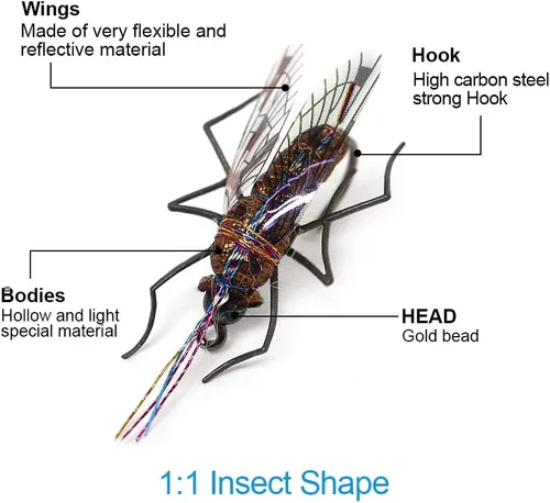 Miniatura 4 de YZD Moscas de pesca con moscas realistas secas y húmedas, ninfa, trucha, kits de señuelos para atar a mano, 12/26/48 piezas.. Kit 4-Cicada 12pcs