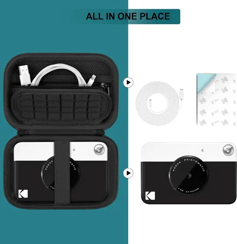 Miniatura 2 de Estuche rígido de viaje para cámara digital Kodak Printomatic a todo color, funda protectora con bolsillo de malla para cable USB, papel Negro